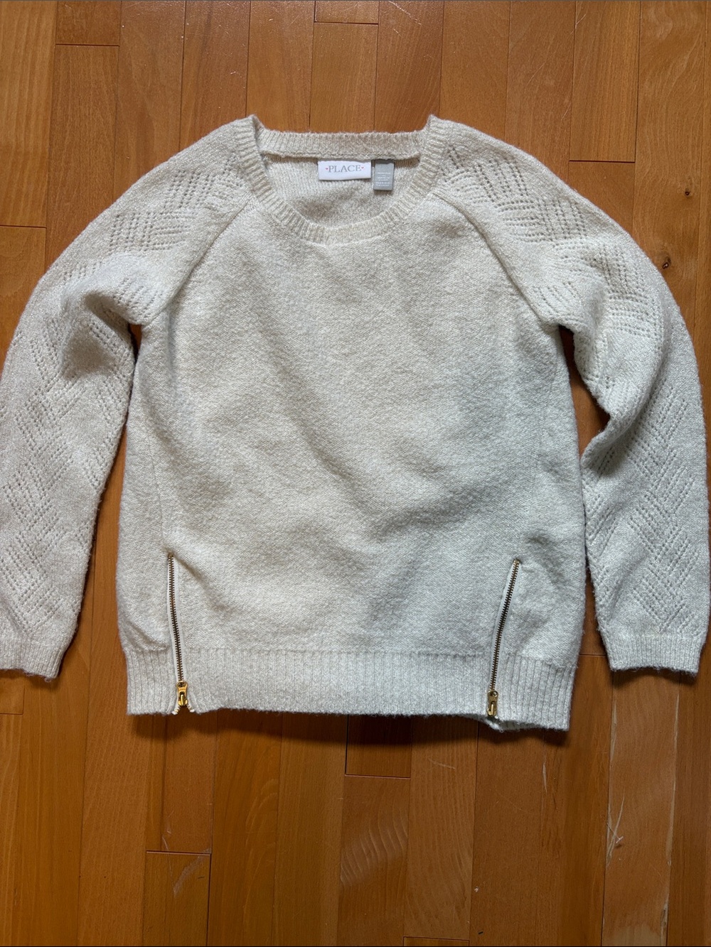 Children’s Place White-Gold Zip Detail Sweater - Like New - Girls 7/8